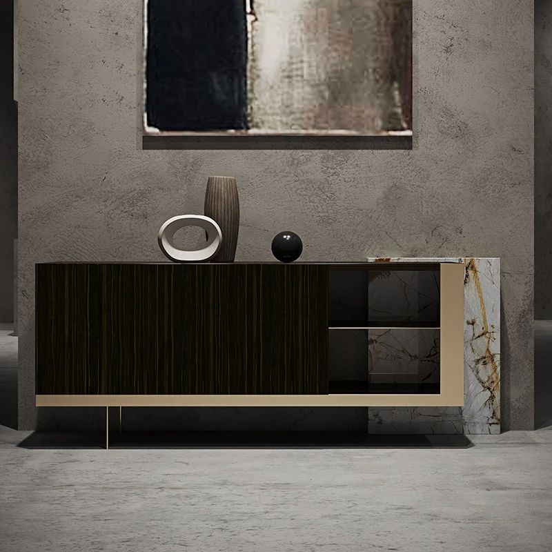 Dining Room Furniture Wooden Stainless Steel Buffet Table Cabinets Modern Luxury Marble Dining Sideboard