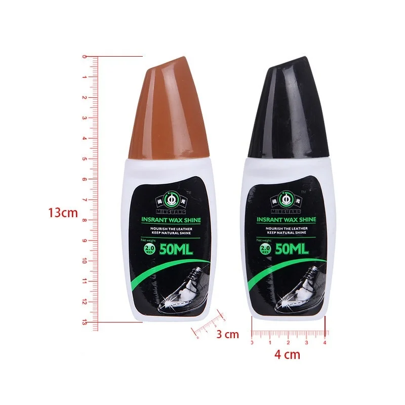 Factory wholesale 50ML bottle liquid shoe polish leather black brown colorless cleaning and maintenance solution