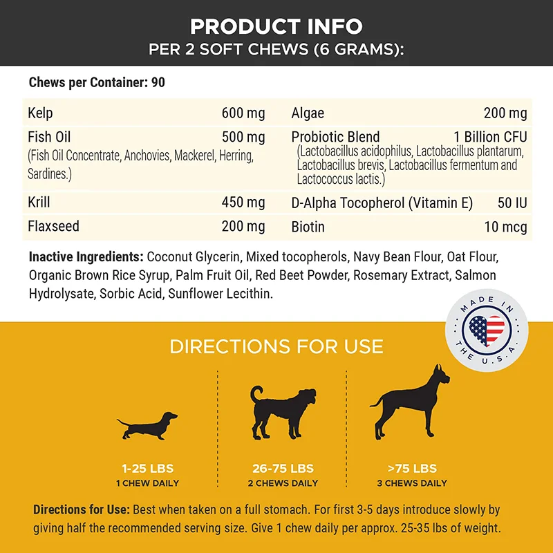Allergy Immune Pet Nutrient Chondroitin Omega Fish Oil Probiotics Dogs Joint Supplement