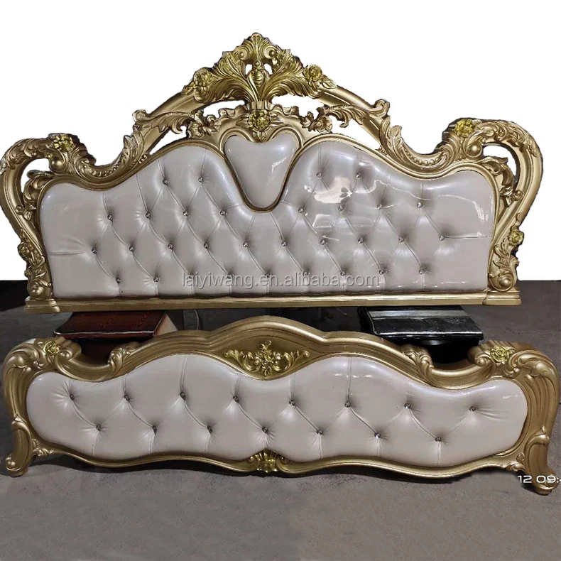 Gold Bedroom Furniture Set home European double bed storage queen leather soft bed