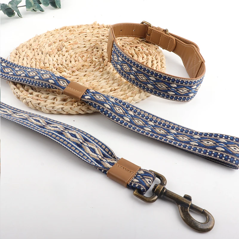 Titled Mountain Custom Patterned Luxury Beaded Pet Collars Sublimation Paracord Leather Dog Collar And Leash Set Hundehalsband