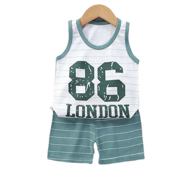 New arrival high quality kids clothing wholesales kids boy summer clothing set cotton Sleeveless sportswear