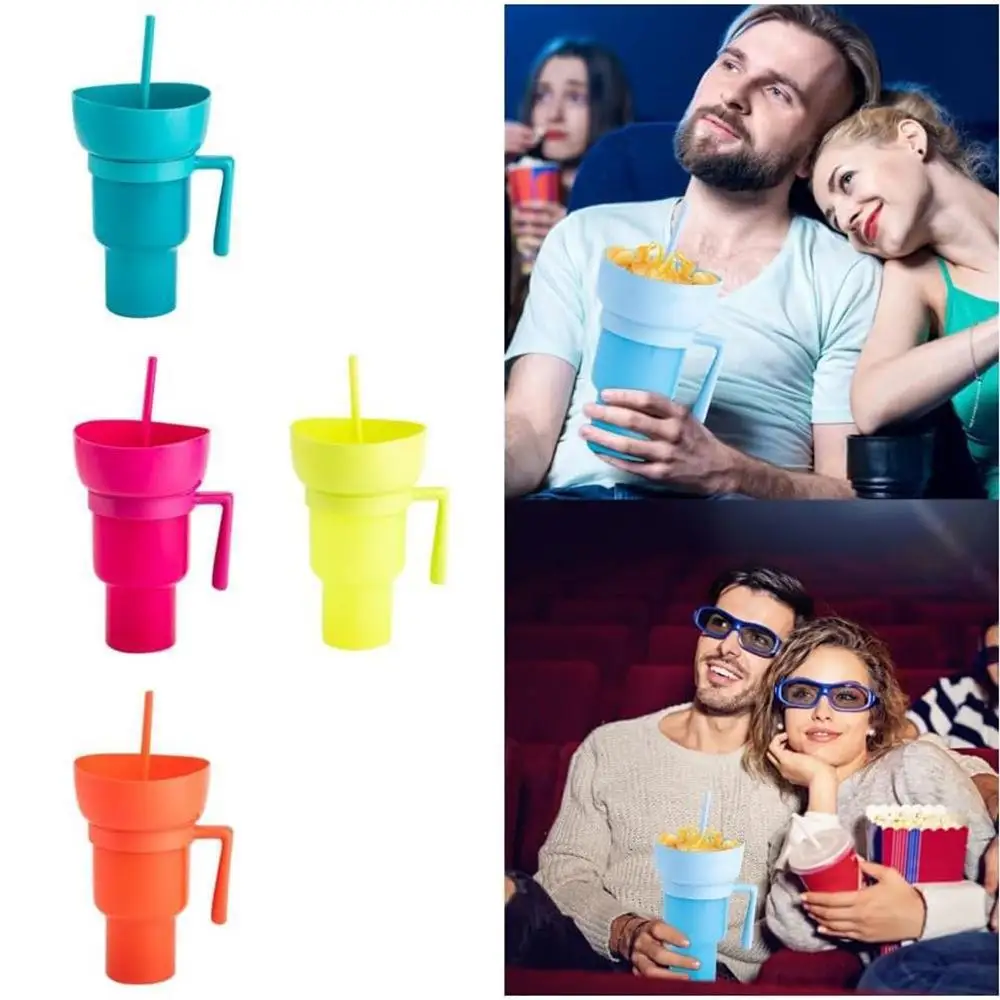 Tik Tok Hot Straw Drink Forest Popcorn Cup Snack And Drink 2 In 1 Drinking Cup Mug Stadium Tumbler With Snack Bowl