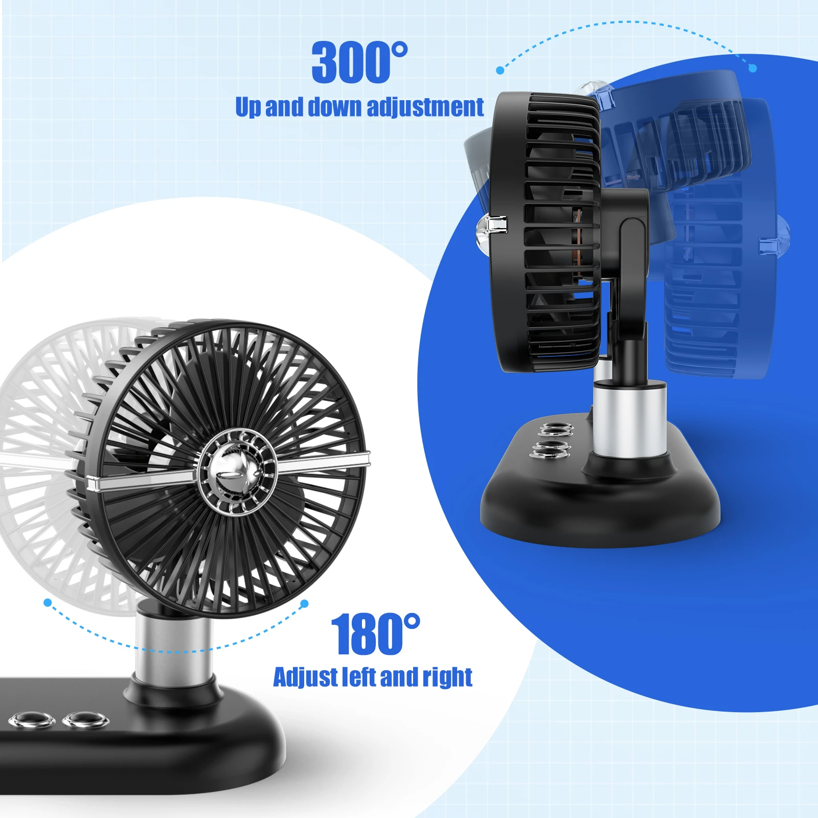  5 Inch USB Mini Fan Car Dc 12V Universal Double Head Usb