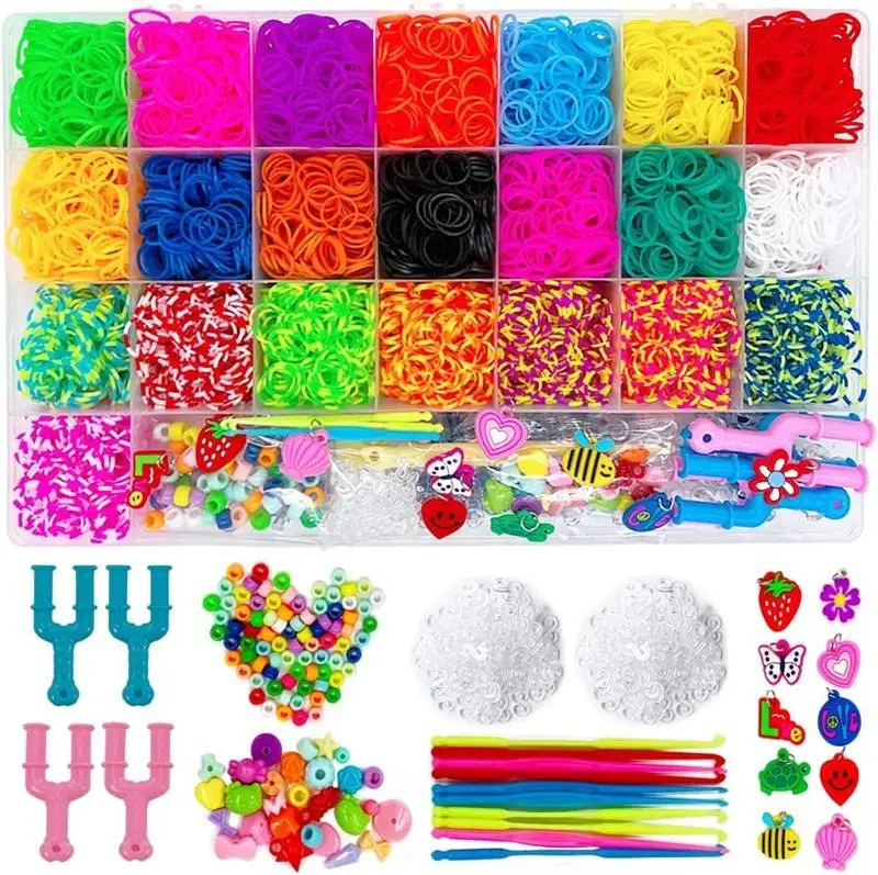 Hot Selling Novelty Gift Diy Loom Bands Clips Beads Charms Bracelet Making Kit For Kids Rubber Refill Loom Set Gift Toy For Girl