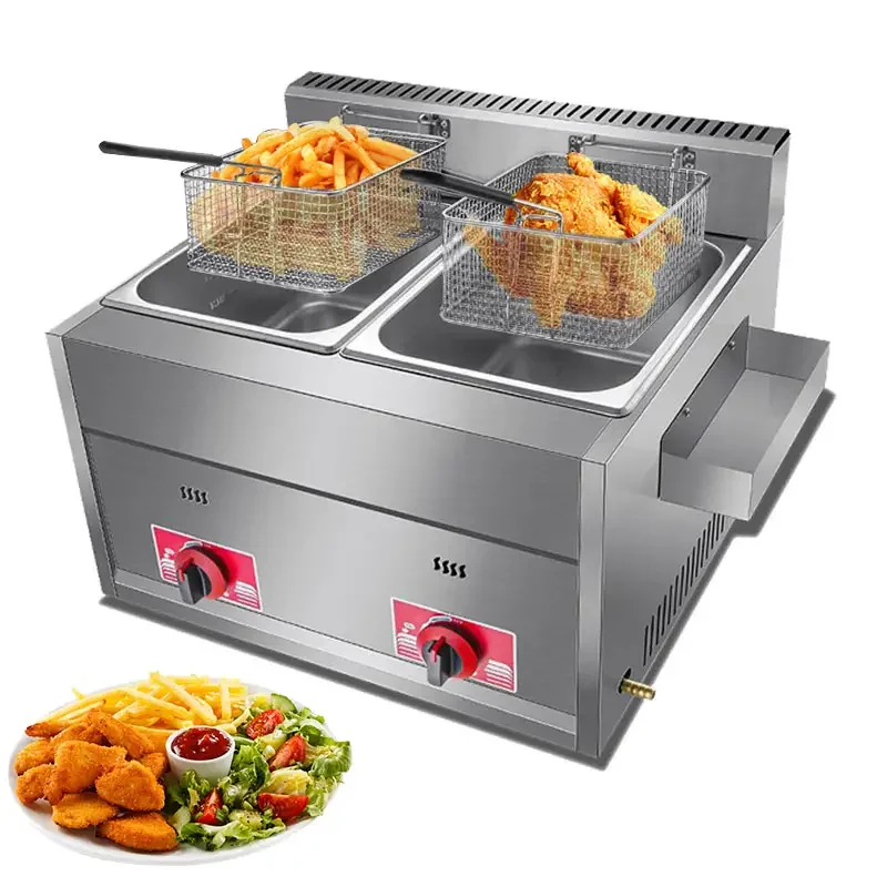 New Design Double Oil Tank 6L+6L Big Capacity Commercial deep fryer gas