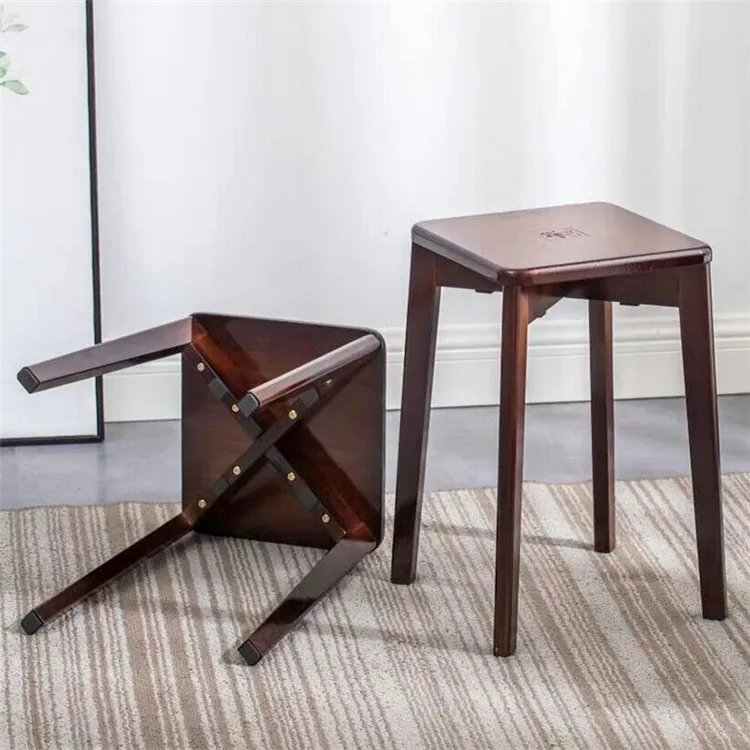 
2021 New Square Revolving Wooden Bamboo Kitchen Breakfast Bar Stool High Stool 