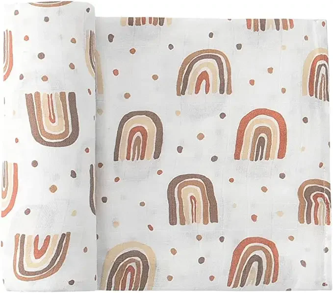Custom Design Print Floral Cover Blanket Organic Cotton Bamboo Baby Swaddle Wrap Sage Rainbow Muslin Swaddle Blanket