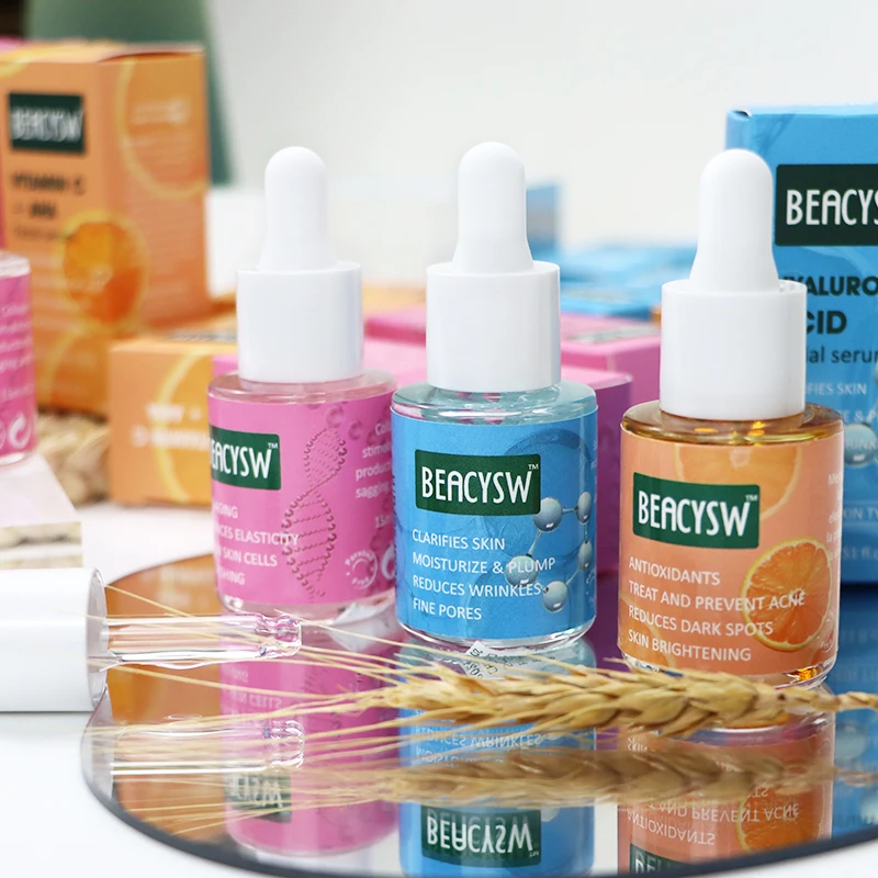 Ampoule Hyaluronic Acid Serum Vitamin C Facial Serum and Collagen Serum 15ml for Skin Brightening Vitalizing and Moisturizing