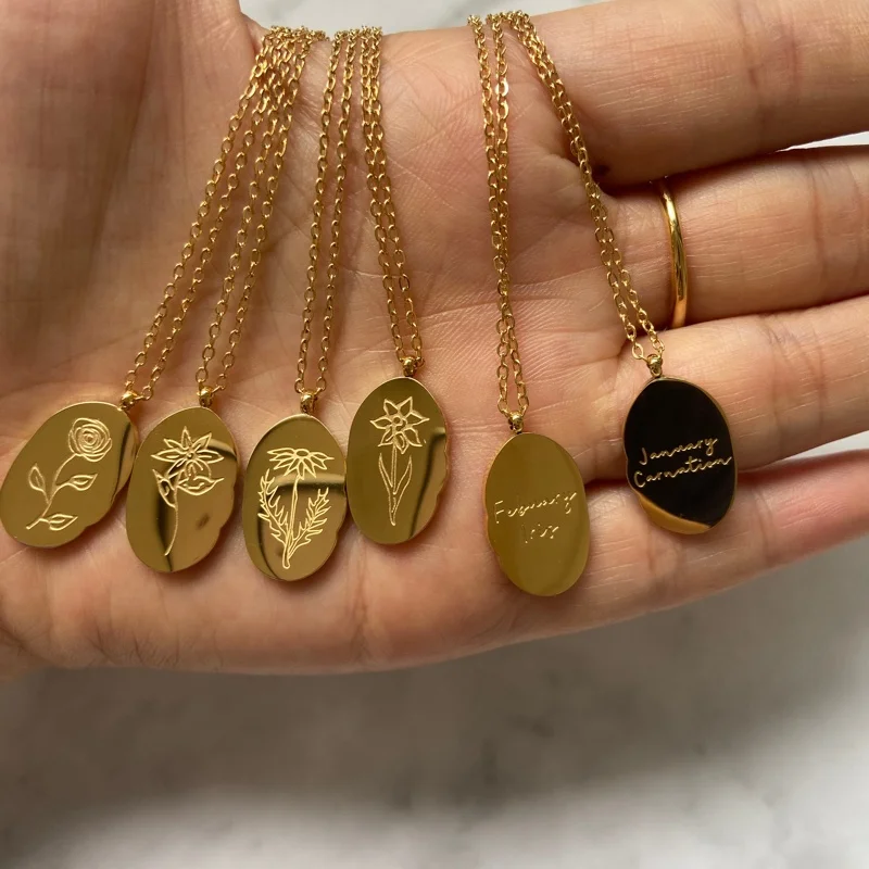  Оптовая Продажа Модные месяц цветок дизайн 18K позолоченные 12 камень кулон ожерелье ювелирные изделия из нержавеющей