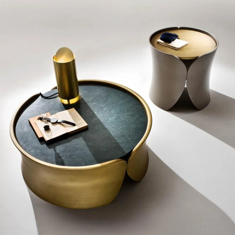 Wholesale factory top quality stainless steel end table golden copper round coffee table living room center table