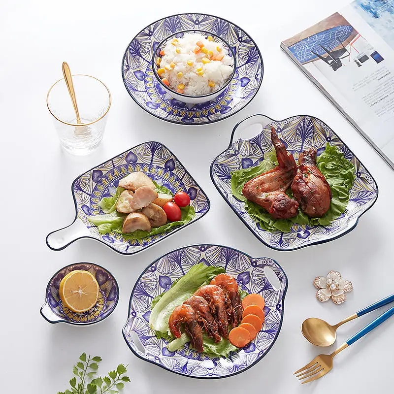 Bohemia style ceramic dinnerware sets dishes & plates porcelain set of 15 pcs for household under glazed cookware sets