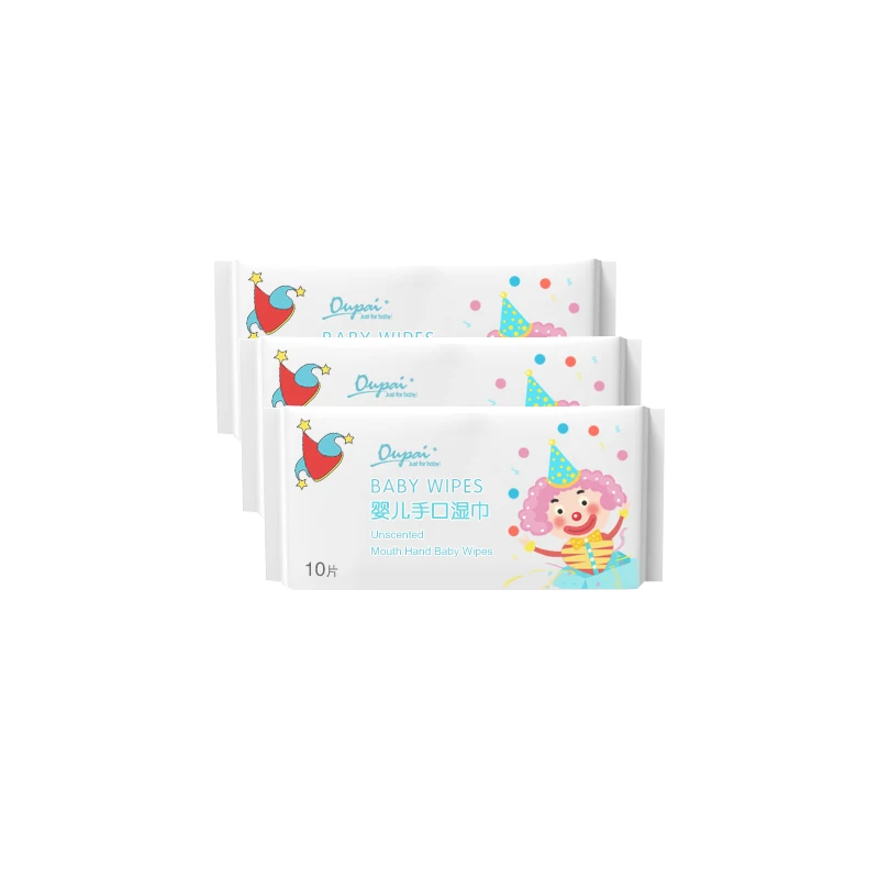 Wholesale Mini Pack Portable  Baby Wipes 15pcs Food Grade Flow Pack Fruit Flavor Baby Wet Wipes