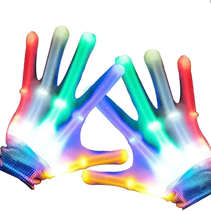 Colorful LED Gloves Glow in The Dark Party Light Up Skeleton Gloves For Halloween Christmas Birthday Costume Clubbing Carnival