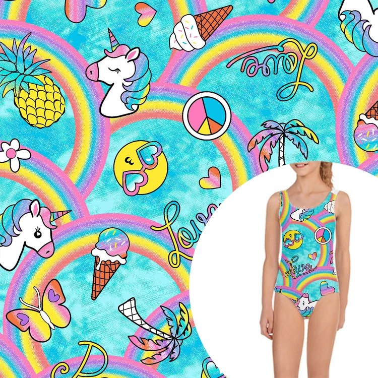 girls swimwear unicorn polyamide custom fabric for bikini