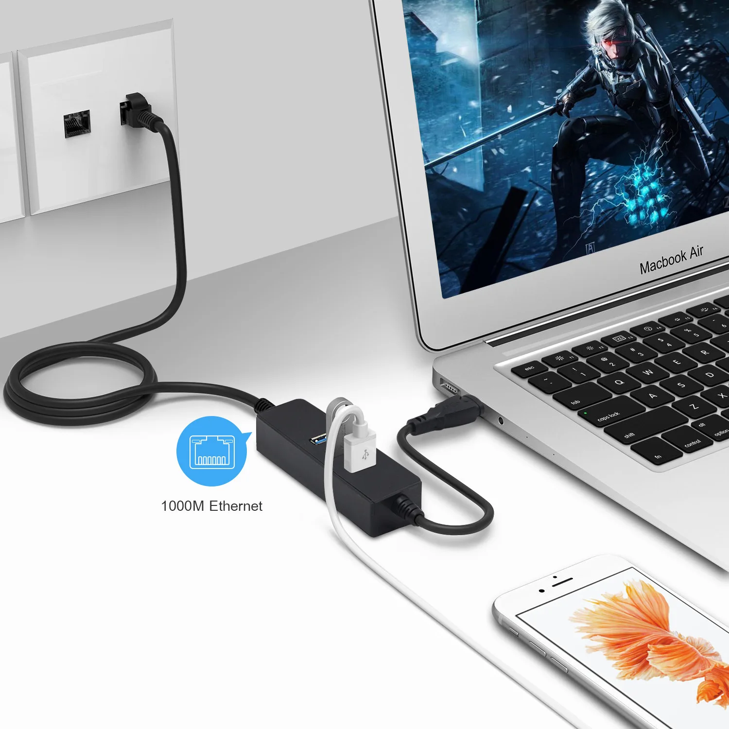 Aluminum RJ45 HUB Type C HUB 4K USB 3.0 Ethernet Lan 1000M GBE RJ45 External Monitor 4K 30HZ Display Adapter