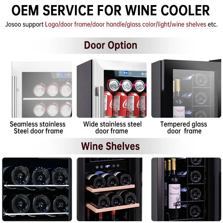JOSOO Sale The Best Luxury Commercial Fridge Custom 304 Stainless Steel Wine Cabinet Glass Door Wine Cooler Wine Cellar