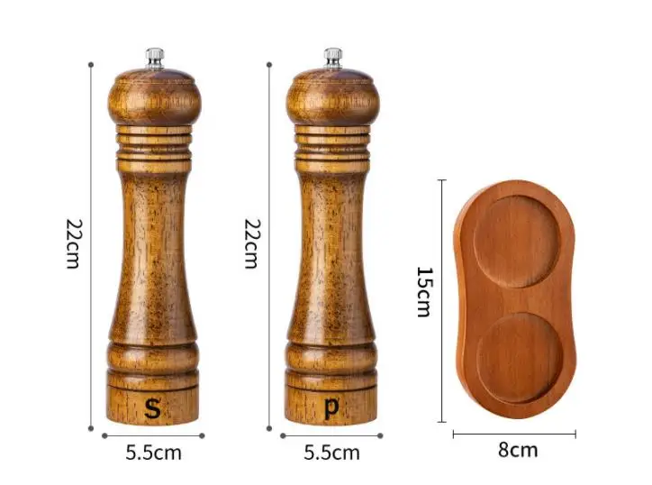 EU Standard Kitchen Tool Wooden Salt and Pepper Grinder Mill With Wooden Tray