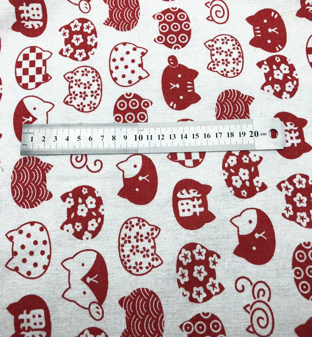 
Spot wholesale 100% linen cotton printed calico red cat printed curtain, sofa, pillow fabric American market 