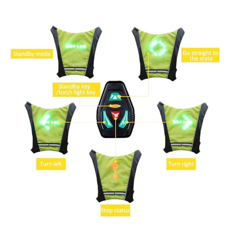 luminous led wireless remote control warning cycling gilet reflective safety chalecos light turn signal running vest