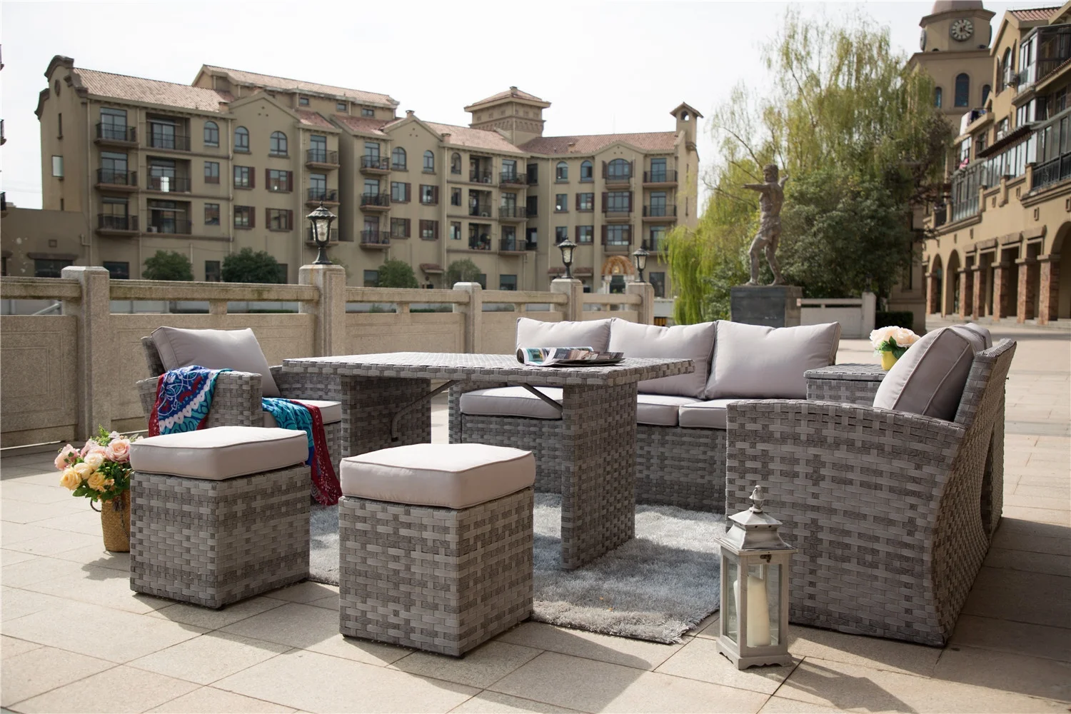 Wicker Furniture Modern patio Garden Furniture Comfortable Outdoor Poly Woven Rattan Patio Sofa Conversation Set