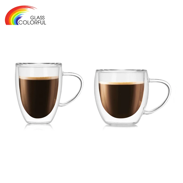 Double wall glass cup drinking coffee cups with handle borosilicate drinking 350 450ml borosilicate glass cup