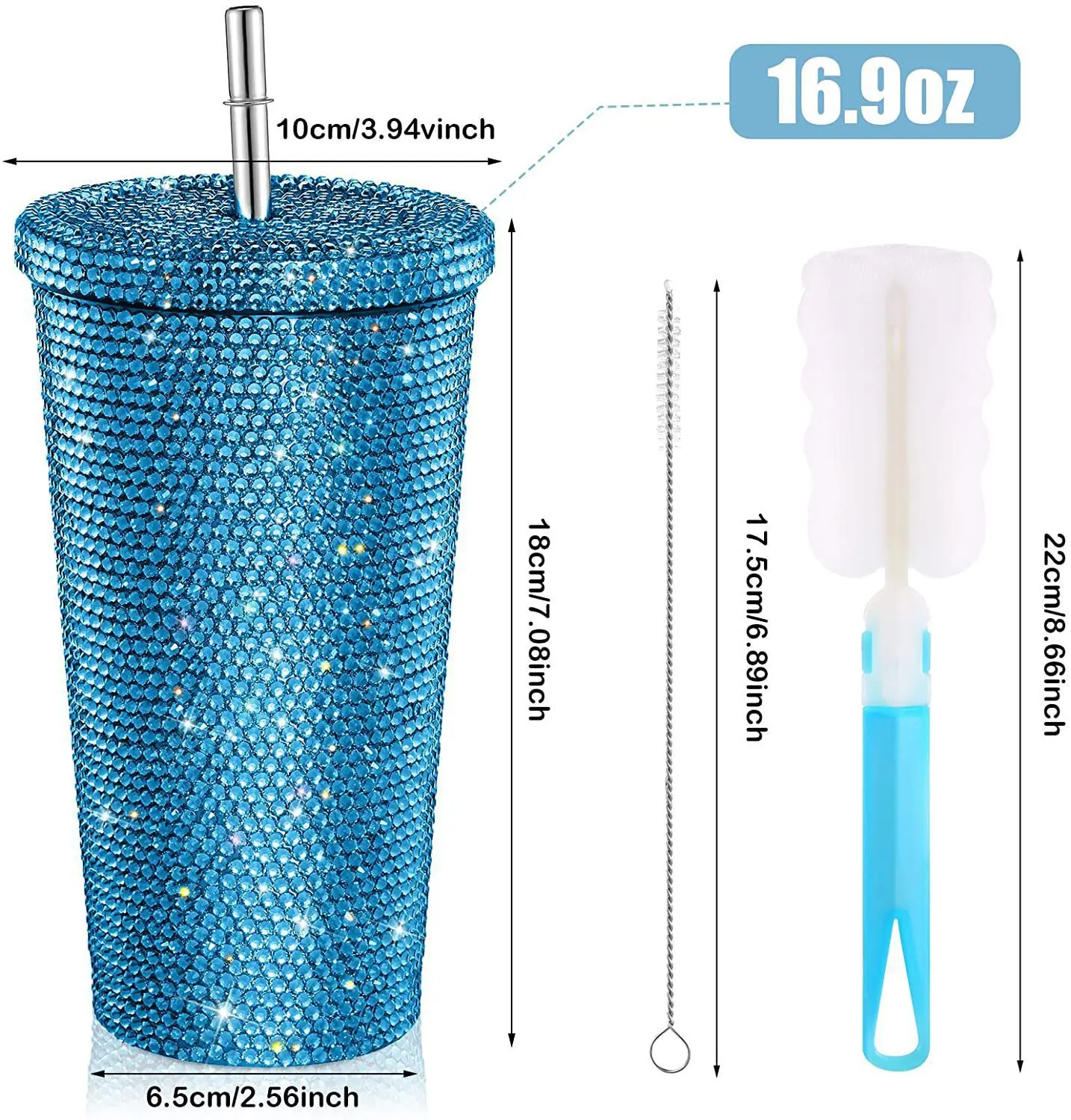17oz Glitter Rhinestone Diamond Tumbler Bling Rhinestone Stainless Steel Water Cup Diamond Coffee Mugs With Lid And Straw