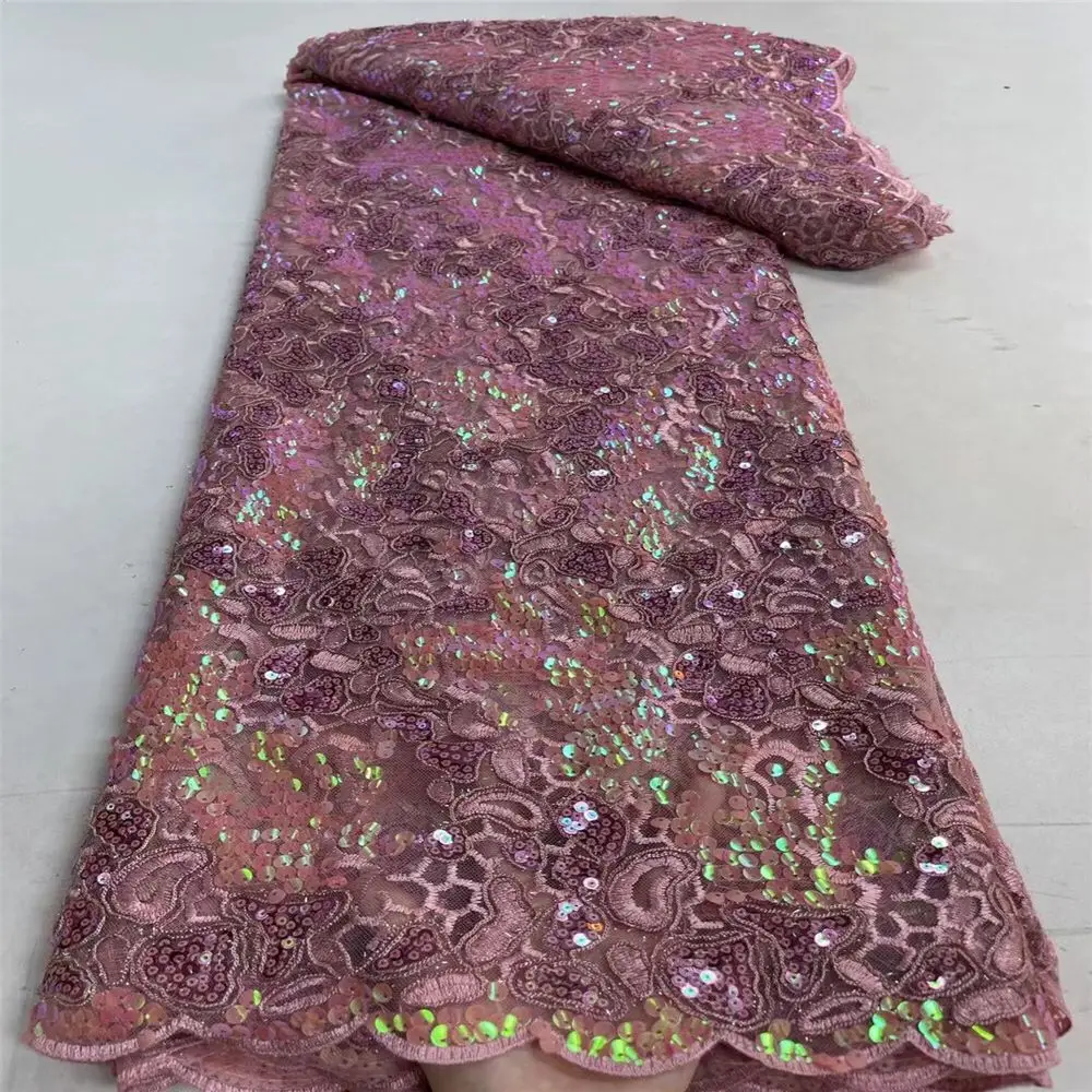 New arrival fashion design embroidery net lace wine color 5 yards Advanced embroidery Nigeria fabric