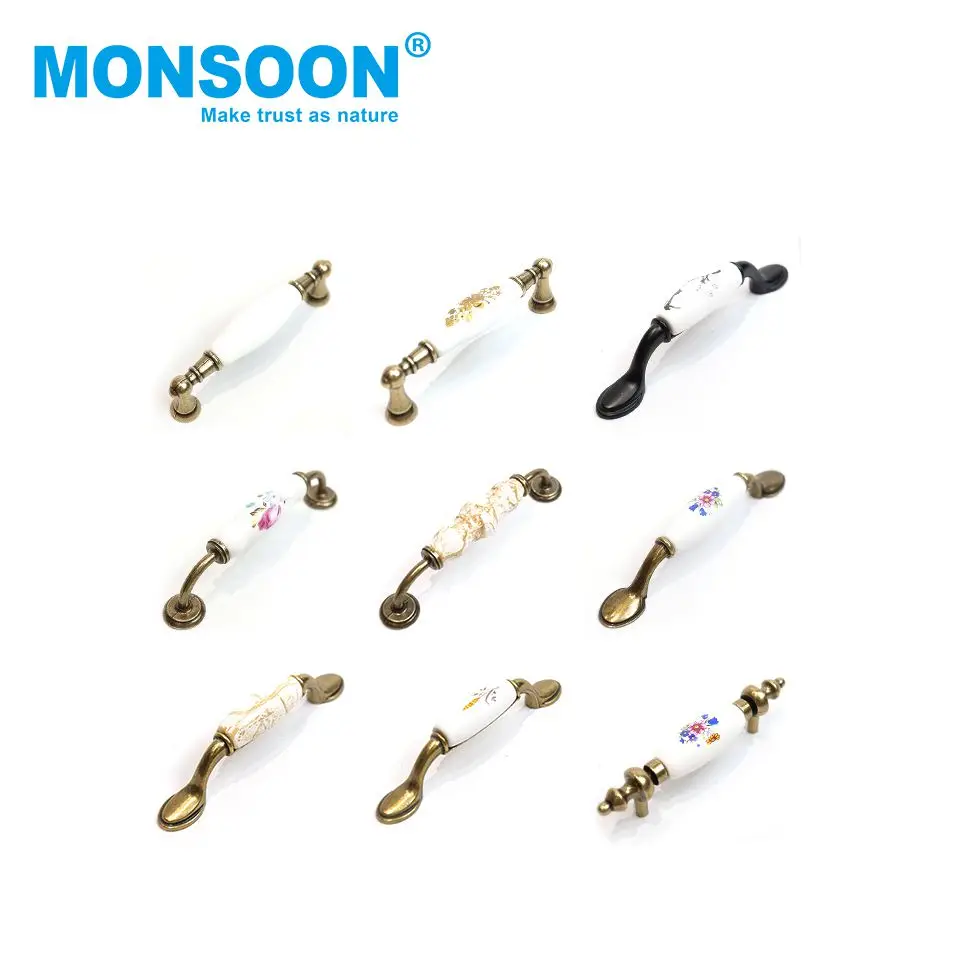 antique distress furniture handle elegant flower ceramic porcelain dresser drawer cabinet handles