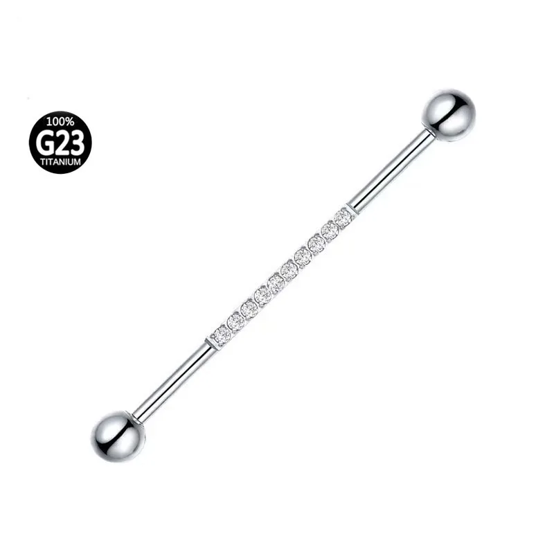 Implant Grade ASTM G23 Titanium External Threaded Industrial Barbell Piercing Zircon Ear Body Piercing Jewelry for Women Men