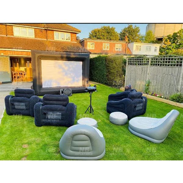 Custom portable blow up cinema screen movie theater outdoor inflatable projection screens with inflatable chair for advertising