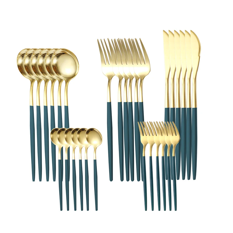 
Modern style 30 piece set luxury set royal tableware gold wedding serving spoon cutlery silver stainless steel 