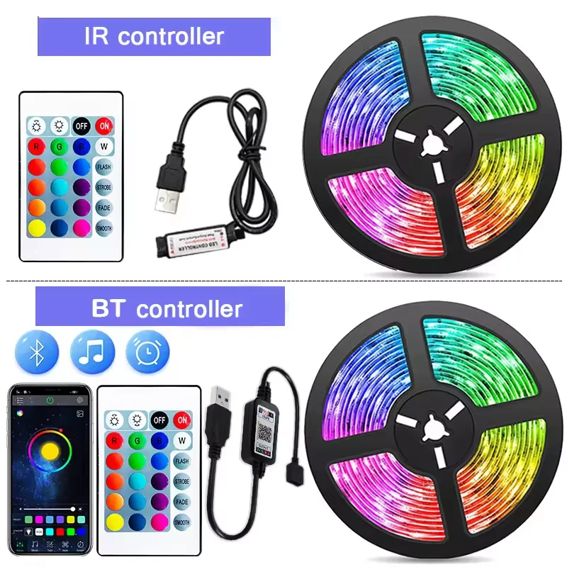 3M 90LEDS TV backlight bluetooth DC5V 24keys controller with remote control USB SMD led strip light RGB smd5050 IP65 for TV