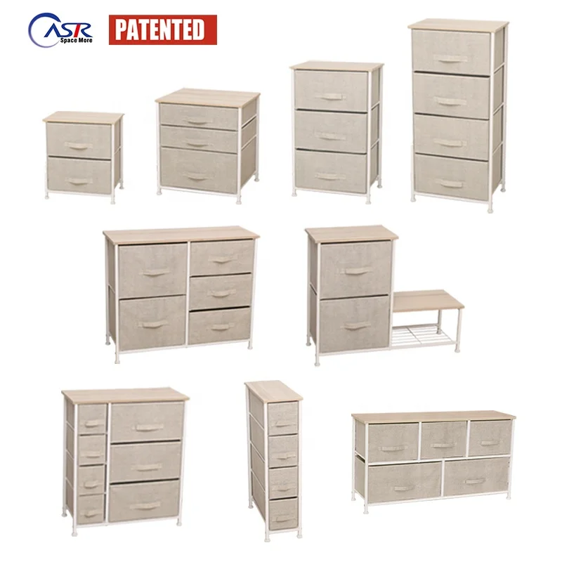 5-Drawers Dresser Organizer Storage Chest with Fabric Drawer Bedside Bedroom Vertical Nightstand