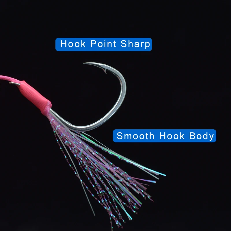 JIGGINGSOUL-AIH02-1PCS bulk Double Assist Hook  High Carbon Steel Double Hook With luminous silk epoxy pink  UV jig hook