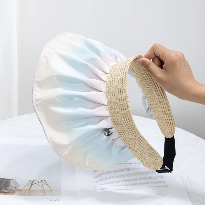 Fashion Shell Shape Gradient Empty Top  hat Wide Brim Outdoor Tour Beach Fordable Anti-UV Female Lady Sun Visor Hat