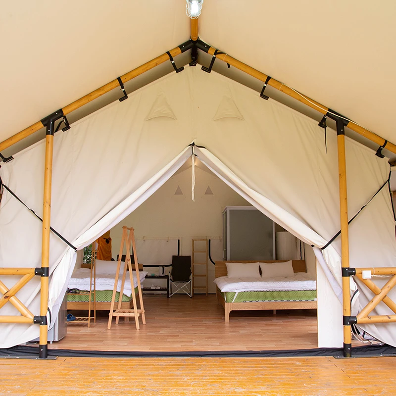 Outdoor Luxury PVC Waterproof Canvas Resort Tente Safari Glamping Large Hotel Tent with Bathroom Furniture