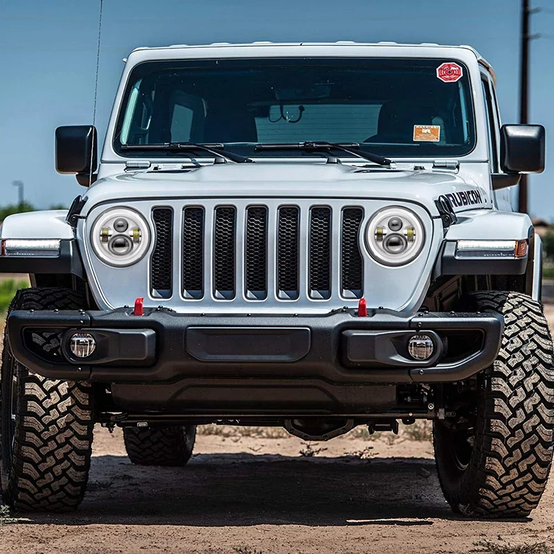 Youstar Light Chrome 7 Inch Led Headlight Compatible for Jeep Wrangler JK LJ CJ Rubicon Sahara Willys Hummer H1 H2