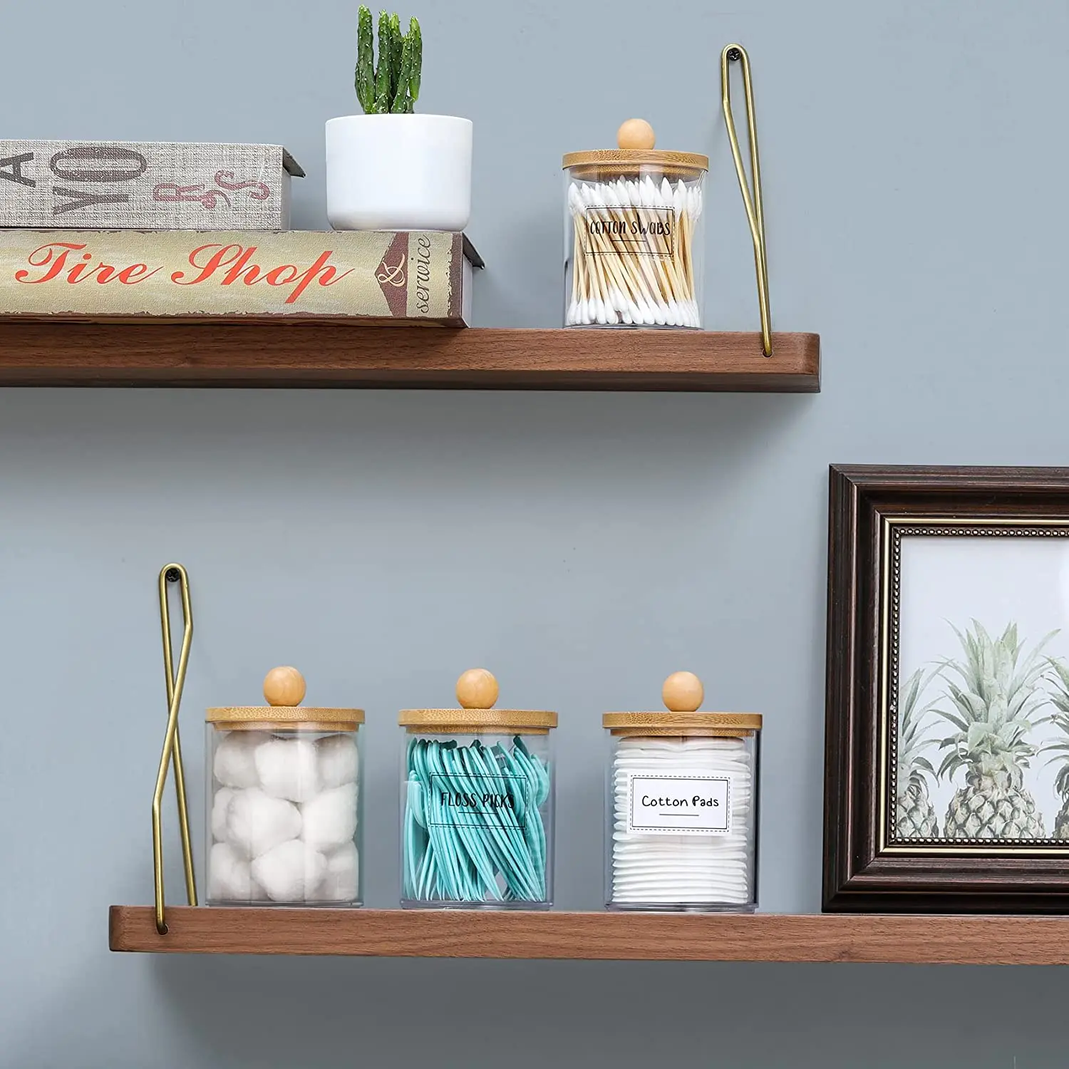 High Quality Holder Dispenser Clear Plastic Apothecary Jar Storage Containers For Cotton Swab Ball Pads Floss With Bamboo Lids