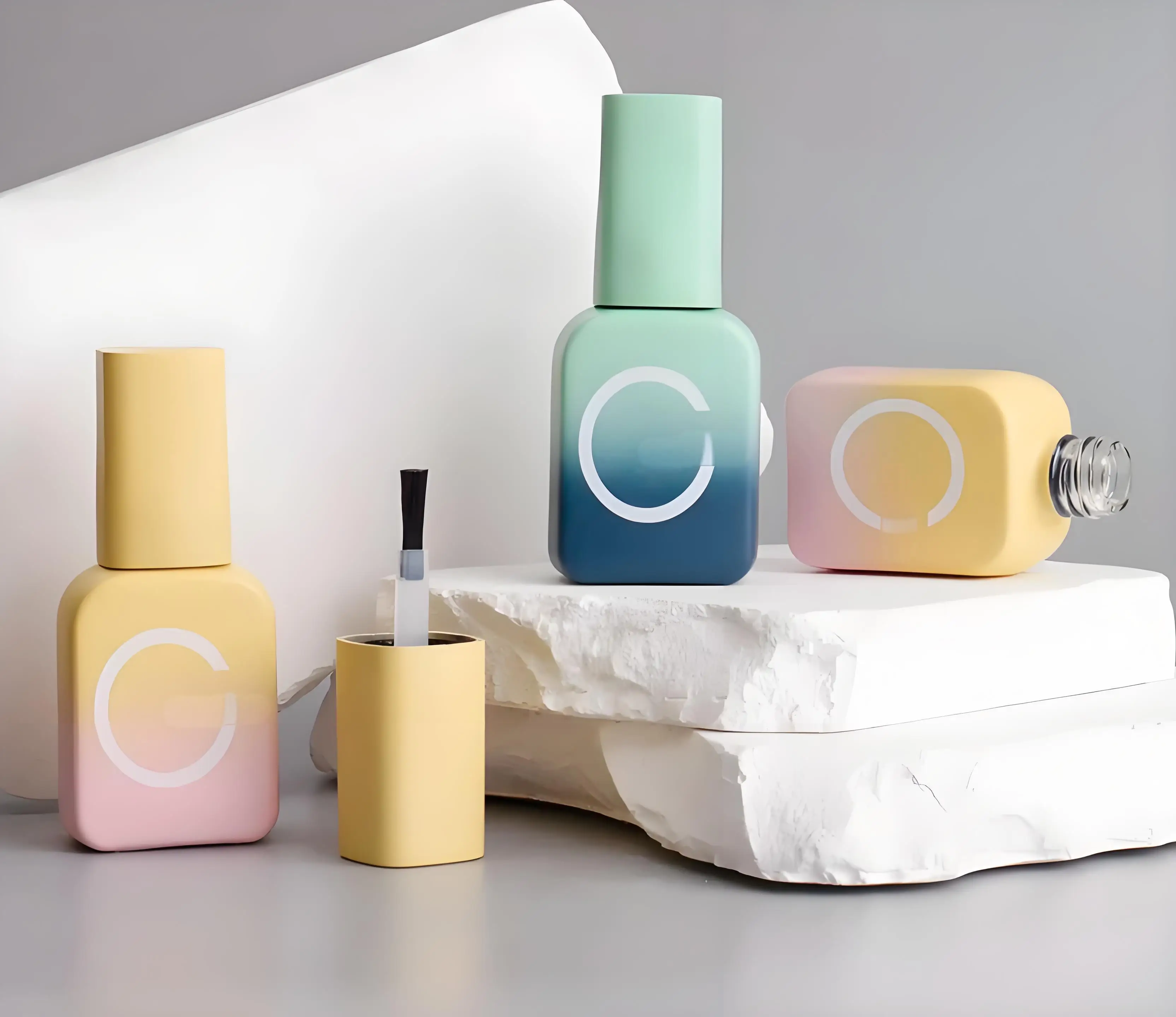 Square Empty Nail Polish Glass Bottle with Gel Bottle