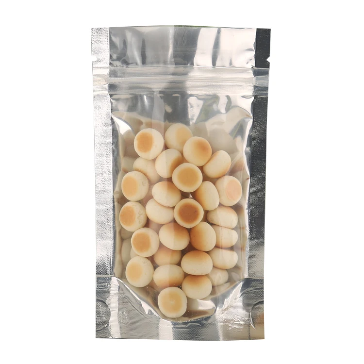 Custom Printed Resealable Transparent Silver Polyester Film Aluminium Plastic Packaging Food Bag With Zipper