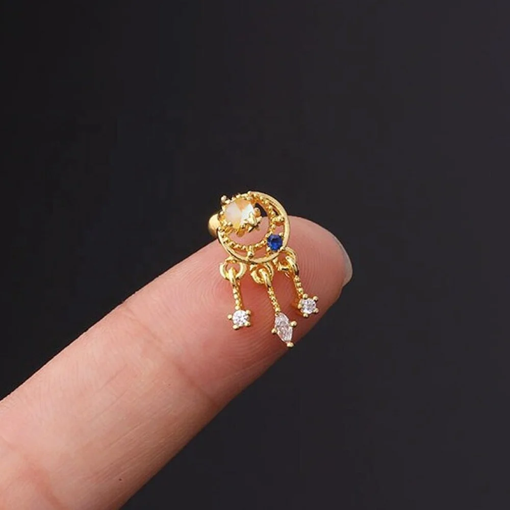 20G Stainless Steel Colorful CZ Cartilage Earrings Flower Butterfly Moon Stud Earring Pierce Helix Jewelry Tragus Piercing