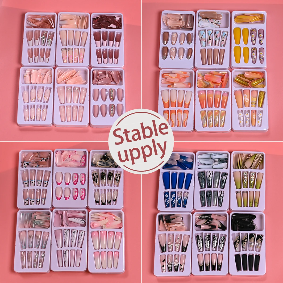 24PCS Fake Nails Medium Length Colorful Press on Nails Almond Acrylic Full Cover False Nails for Women and Girls