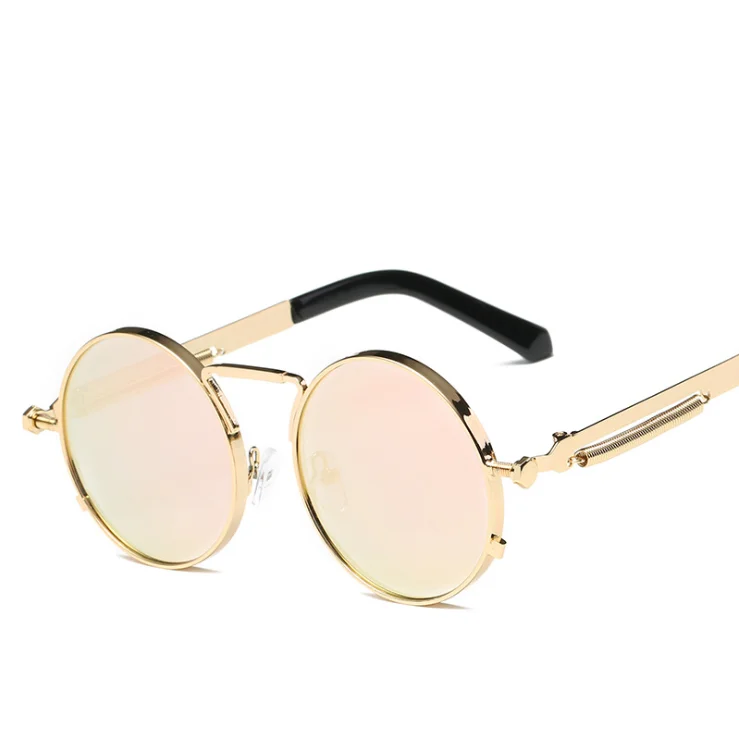 Wholesale Round Steampunk Men Women Coating Mirrored Vintage colorful Lenses Sunglasses
