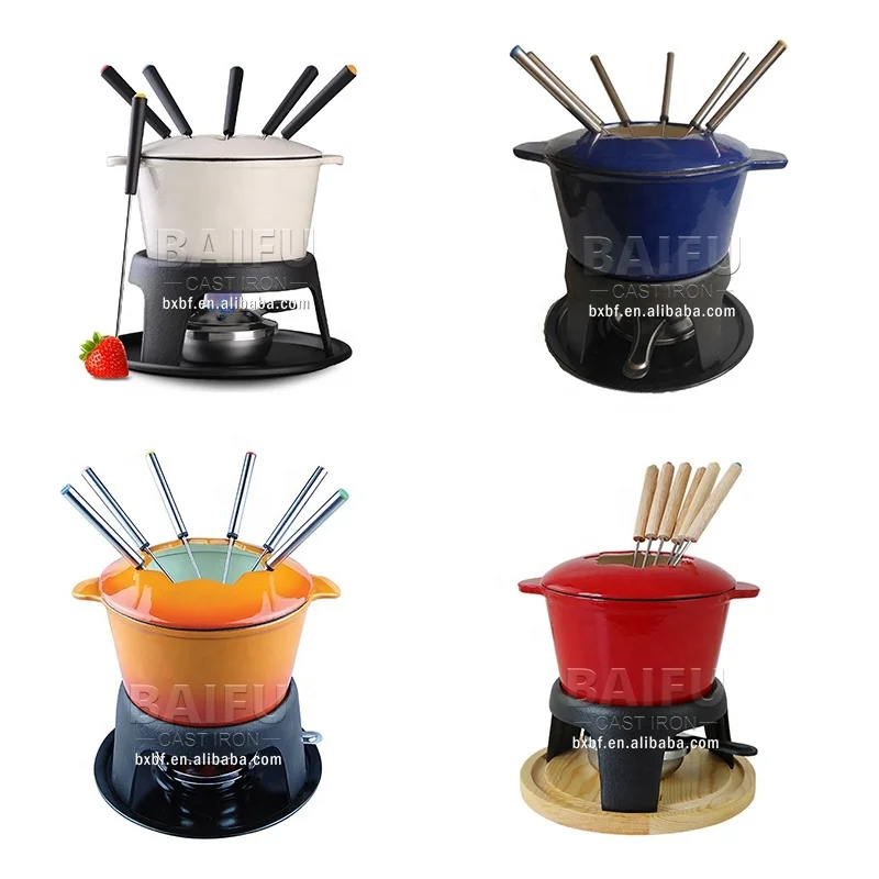 7 inch Fondue pot set Enameled cast iron fondue pot Chocolate melting set Hot Pot Fondue Ice Cream Chocolate Cheese maker