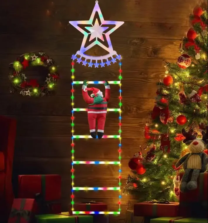 New Indoor LED Light Christmas Decoration Santa Claus Climbs Stairs on Door Wall Hanging Light Festive Indoor Room Decor
