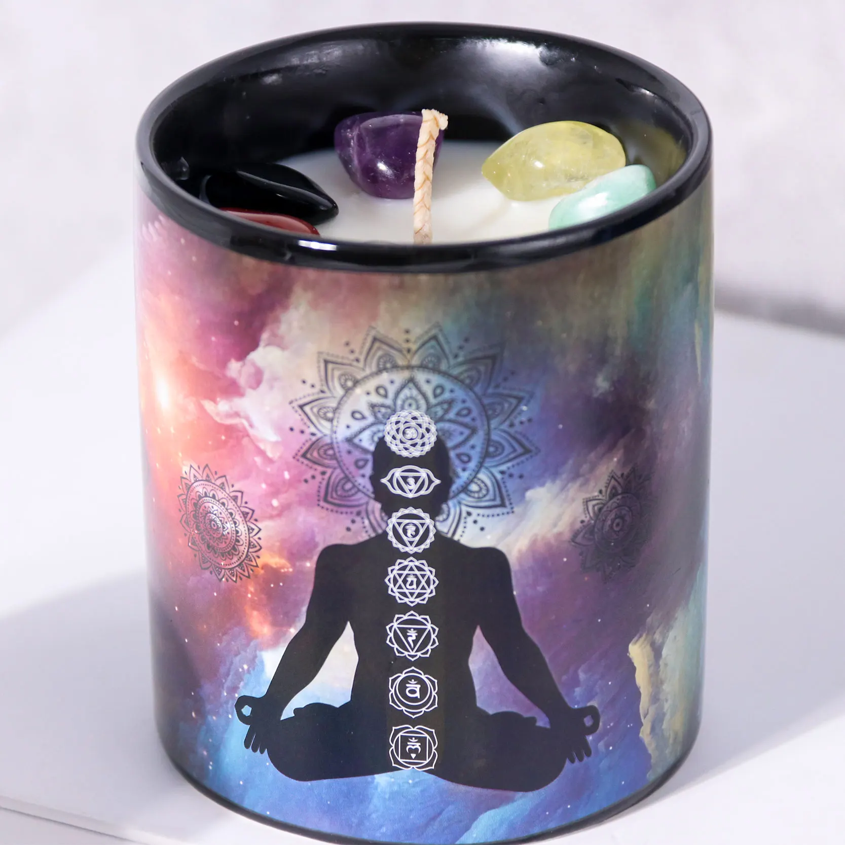 Wholesale Home Decoration Mysterious Temperature Change Candle Mug Scented Candles With Healing Crystals