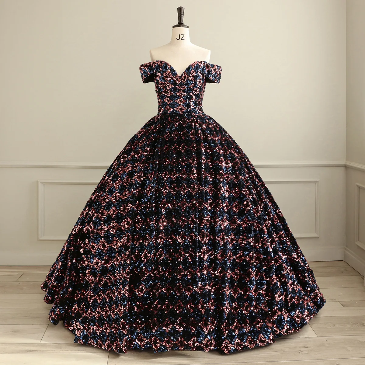 2023 17 Colors Bling Bling Shinny Sequin Beaded Princess Dresses Ball Gown Off Shoulder wedding dress party evening bridal dress