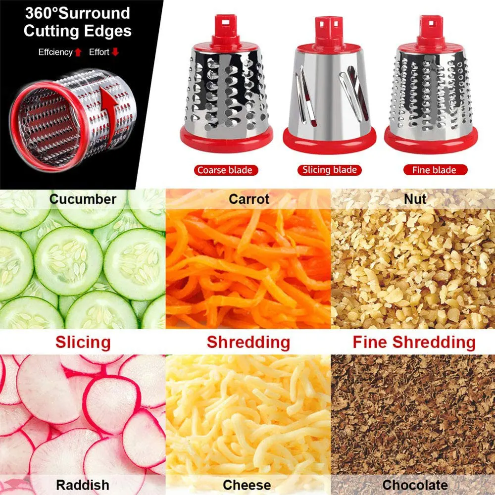 Household Multifunction Tabletop Drum Grater Cheese Grater Rotary Slicer With 3 Drum