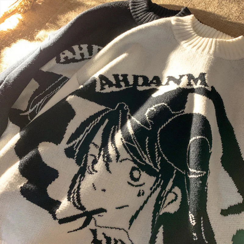 
Wholesale Custom LOGO Knit Unisex Sweater Jacquard Cartoon Cute Crew-Neck Print Pullover Sweater Loose Knitwear 